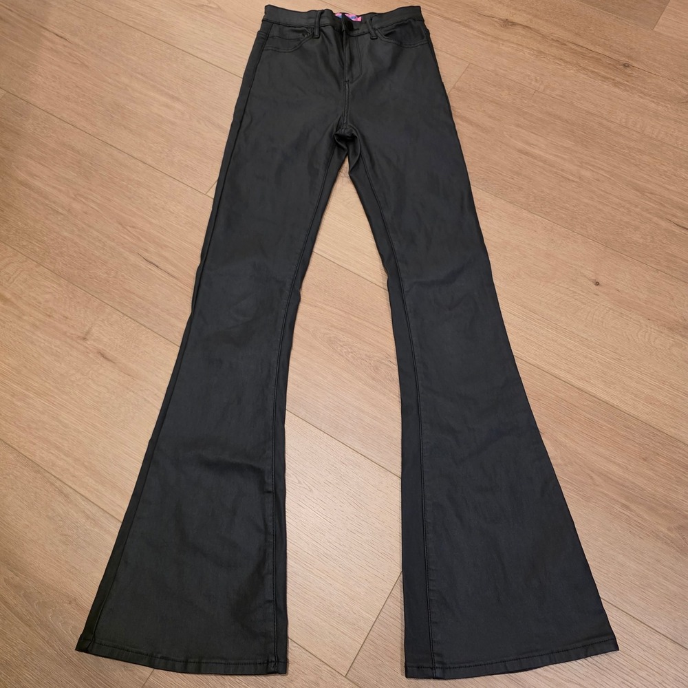 Edikted Pants Womens S Black Coated High Waisted Flare Bell Bottom Y2K Edgy Moto